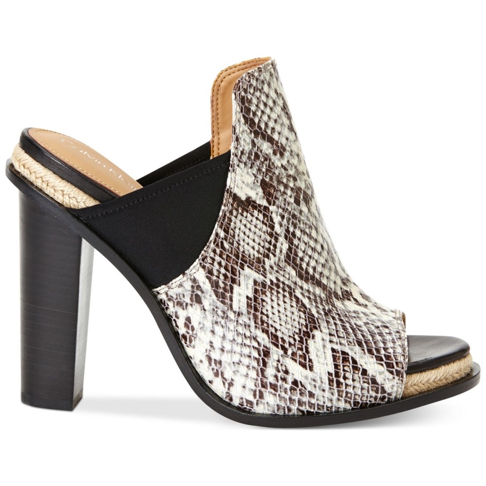 Calvin Klein Snakeskin Print Open-Toe Mules - Picture 2 of 6